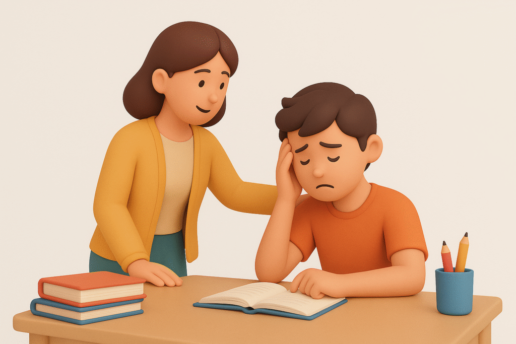 image shown of a teacher helping their student to overcome self doubts